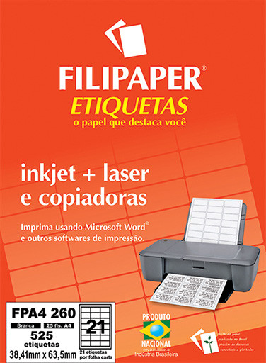 FP A4260 Filipaper Etiqueta 38,1x63,5 mm - 21 etiquetas por folha A4 25 fls - FP04457