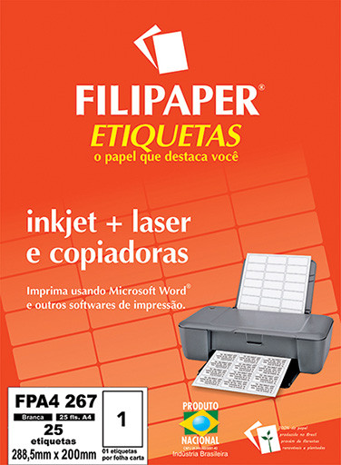 FP A4267 Filipaper Etiqueta 288,5x200 mm - 1 etiquetas por folha A4 25 fls - FP04460