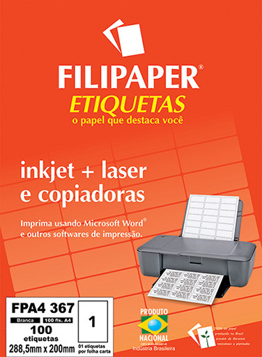 FP A4367 Filipaper Etiqueta 288,5x200 mm - 1 etiqueta por folha A4 100 fls - FP04448