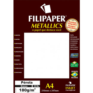 Filipaper METALLICS Pérola Branco 180g/m² A4(15fls) - FP01103