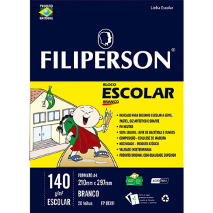 Bloco Escolar Branco A4 140g/m² 20 Folhas - FP00670