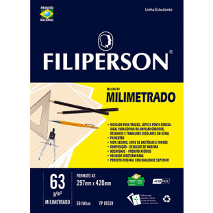 Bloco Filipinho Escolar Milimetrado Branco 63g/m² (A3) 50 folhas - FP00630