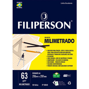 Bloco Filipinho Escolar Milimetrado Branco 63g/m² (A4) 50 folhas - FP00631