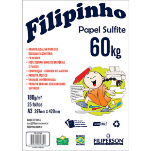 Filipinho Sulfite A3 (25fls - Branco) 60kg 180g/m² - FP01443