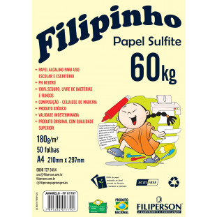 Filipinho Sulfite A4 (50fls - Amarelo) 60kg 180g/m² - FP04808