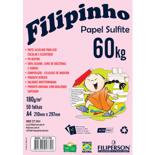 Filipinho Sulfite A4 (50fls - Rosa) 60kg 180g/m² - FP04811