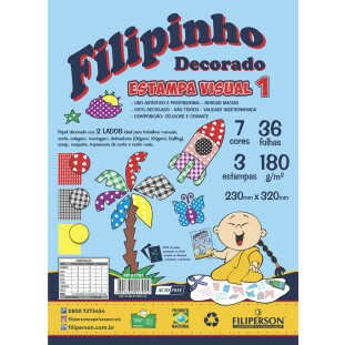 Filipinho Decorado Estampa Visual 1 - 180g/m² - 07 Cores - 36fls. - 03 estampas - 230mm x 320mm - FP004758