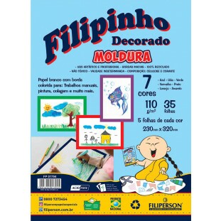 Filipinho Decorado Moldura 7 Cores - 120g/m² - 35fls. - 05 folhas de cada cor - 230mm x 320mm - FP04761