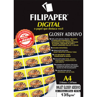 Filipaper InkJet Glossy Adesivo 135g/m² (10 folhas; branco) A4 - FP02554