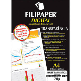 Filipaper Inkjet Transparência C/T 75 micras A4 10 fls.- FP02602