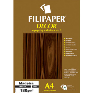 Filipaper DECOR Madeira Marrom - 180g/m² A4 (21cm x 29,7cm) - 20fls - FP02623