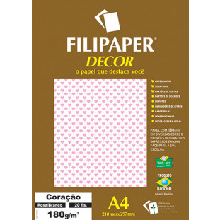 Filipaper DECOR Coração Rosa Branco - 180g/m² A4 (20fls) - FP02656