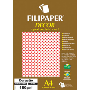 Filipaper DECOR Coração Vermelho Branco - 180g/m² A4 (20fls) - FP02657