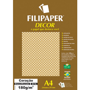 Filipaper DECOR Coração Branco Dourado - 180g/m² A4 (20fls) - FP02666