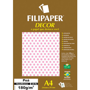 Filipaper DECOR Poá Rosa/Branco - 180g/m² A4 (20fls) - FP02672