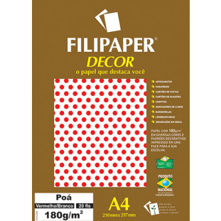 Filipaper DECOR Poá Vermelho/Branco - 180g/m² A4 (20fls) - FP02673