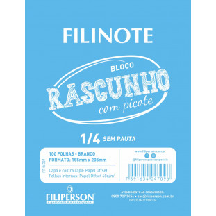 Filinote Rascunho com picote liso e capa azul, miolo branco com 100 folhas 60gm² 1/4 155x205mm, pacote com 10 unidades - FP04709
