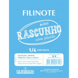 Filinote Rascunho com picote pautado e capa azul, miolo branco com 100 folhas 60gm² 1/4 155x205mm, pacote com 10 unidades - FP04715