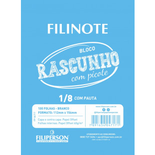 Filinote Rascunho com picote pautado e capa azul, miolo branco com 100 folhas 60gm² 1/8 112x156mm, pacote com 10 unidades - FP04717