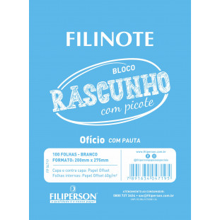 Filinote Rascunho com picote pautado e capa azul, miolo branco com 100 folhas 60gm² 200x275mm, pacote com 10 unidades - FP04719