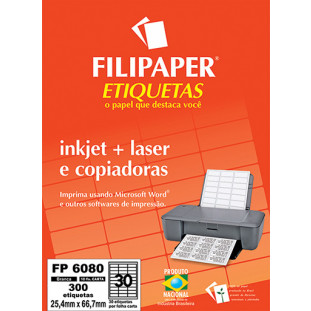 FP 6080 Filipaper Etiqueta 25,4x66,7 mm - 30 etiquetas por folha Carta 10 fls FP04423
