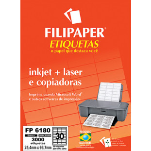 FP 6180 Filipaper Etiqueta 25,4x66,7 mm - 30 etiquetas por folha Carta 100 fls FP04406