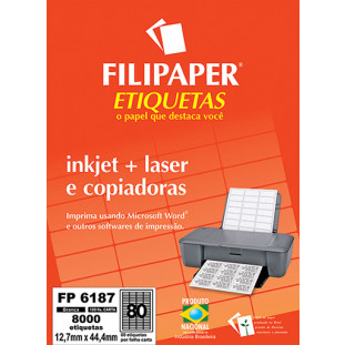 FP 6187 Filipaper Etiqueta 12,7x44,4 mm - 80 etiquetas por folha Carta 100 fls FP04412