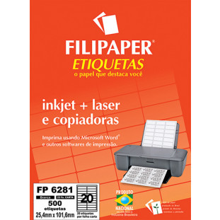 FP 6281 Filipaper Etiqueta 25,4x101,6 mm - 20 etiquetas por folha Carta 25 fls  FP04414