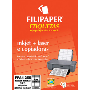 FP A4255 Filipaper Etiqueta 31x63,5 mm - 27 etiquetas por folha A4 25 fls - FP04455