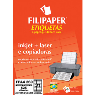 FP A4260 Filipaper Etiqueta 38,1x63,5 mm - 21 etiquetas por folha A4 25 fls - FP04457