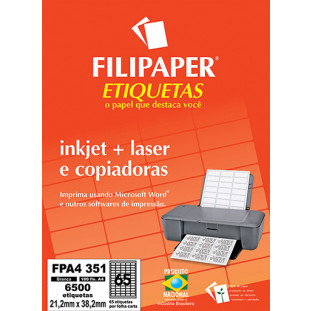 Filipaper Etiqueta 21,2x38,2 mm - FPA4 351 - 65 etiquetas por folha A4 100 fls -FP04439