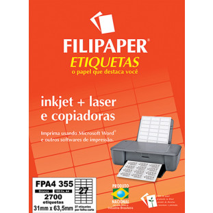 FP A4355 Filipaper Etiqueta 31x63,5 mm - 27 etiquetas por folha A4 100 fls - FP04441