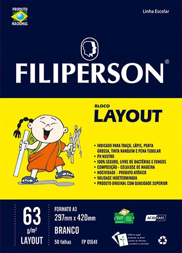 Bloco Filipinho Escolar Layout Branco 63g/m² (A3) 50 folhas - FP00632