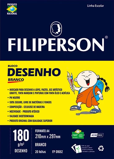 Bloco Desenho Branco A4 180g/m² 20 Folhas - FP00676
