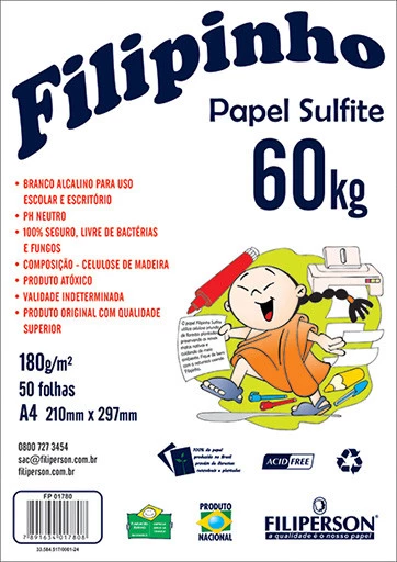 Filipinho Sulfite A4 (50fls - Branco) 60kg 180g/m² - FP01442