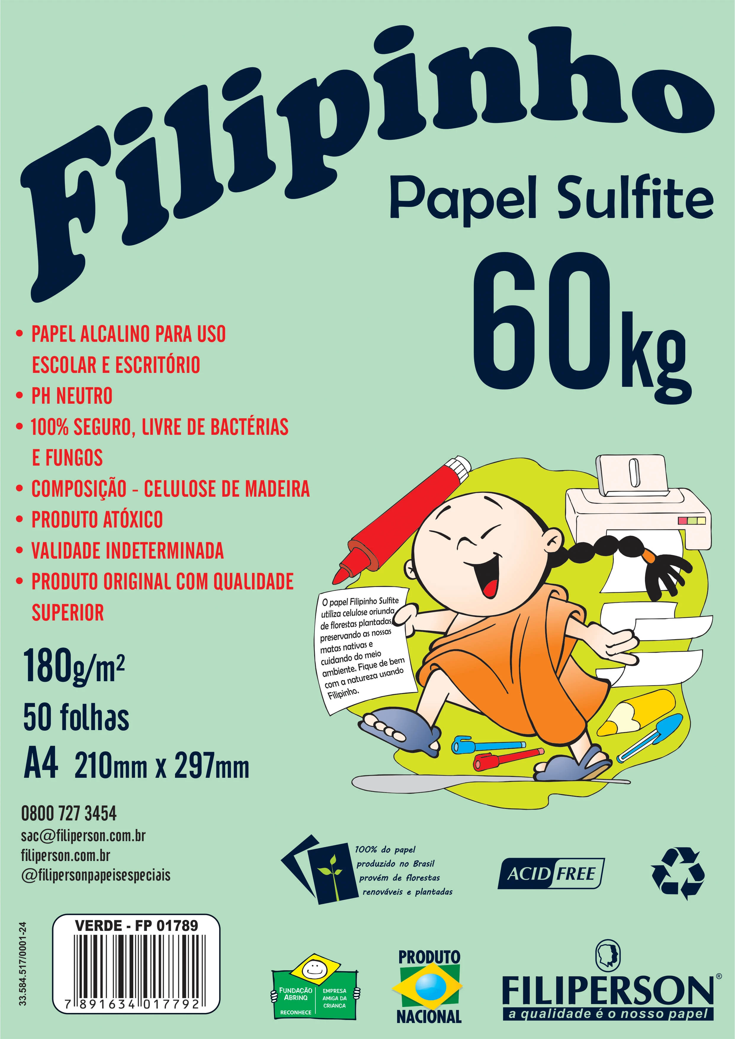 Filipinho Sulfite A4 (50fls - Verde) 60kg 180g/m² - FP04810