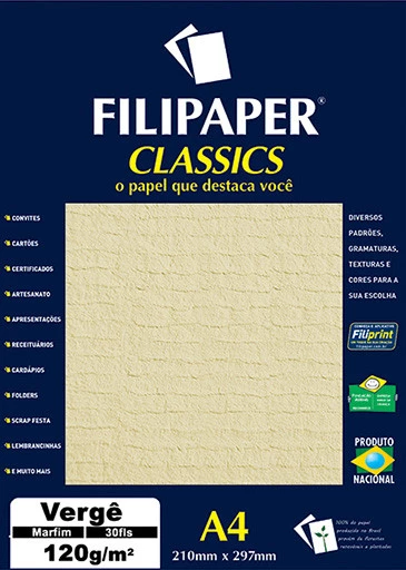 Filipaper Vergê 120g/m² (30 folhas; marfim) A4 - FP01879