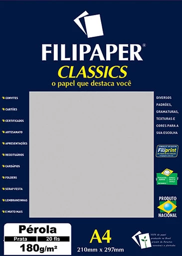 Filipaper CLASSICS PÉROLA PRATA 180g/m² A4 20fls - FP01885