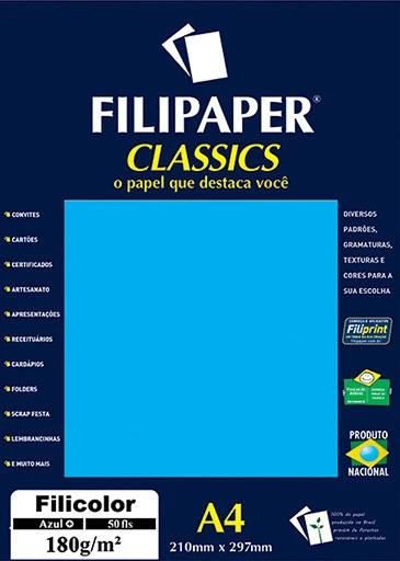Filipaper Filicolor 180g/m² (50 folhas; azul ) A4 - FP03416