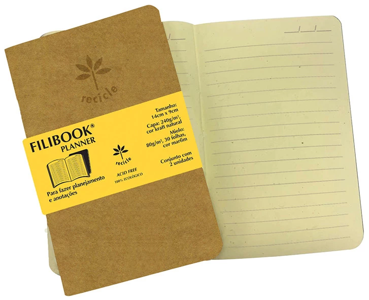 Filibook Note Planner 80gm² capa kraft, miolo Marfim (P) 14cm X 9cm - Conjunto c/ 02 unids. - FP04800