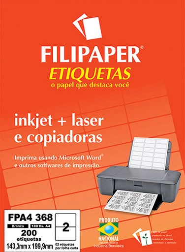FP A4368 Filipaper Etiqueta 143,3x199,9 mm - 2 etiquetas por folha A4 100 fls FP04449