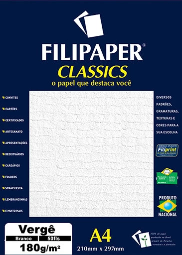 Filipaper Vergê 180g/m² (50 folhas; branco) A4 - FP00977