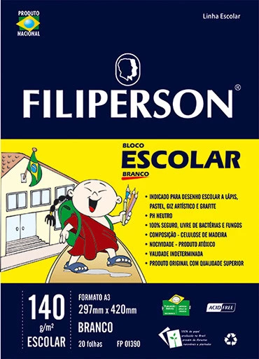 Bloco Escolar Branco A3 140g/m² 20 Folhas - FP00669