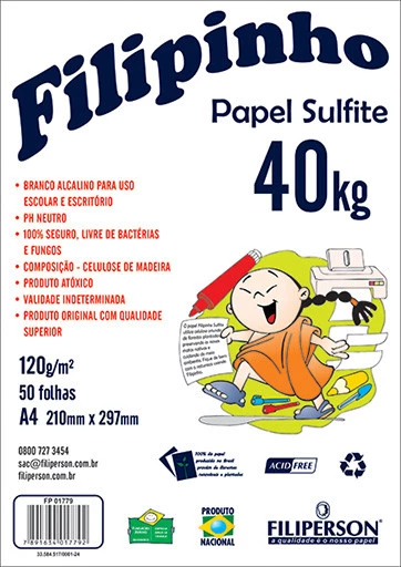 Filipinho Sulfite A4 (50fls - Branco) 40kg 120g/m² - FP01435
