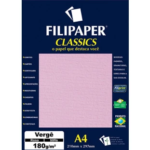 Filipaper Vergê 180g/m² (50 folhas;Rosa) A4 - FP00994