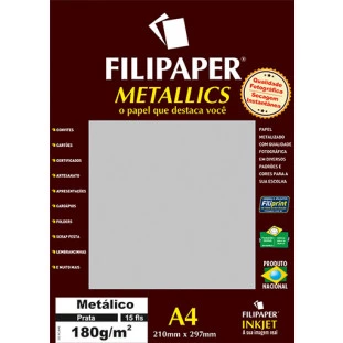 Filipaper METALLICS Prata 180g/m² A4(15fls) - FP01101