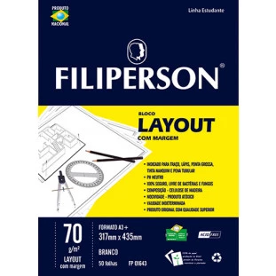 Bloco Filipinho Escolar Layout c/ Margem Branco 70g/m² (A3+) 50 folhas - FP00634