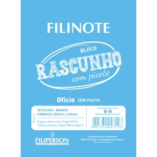 Filinote Rascunho com picote ofício e capa azul, miolo branco com 50 folhas 60gm² 200x275mm, pacote com 10 unidades - FP04712