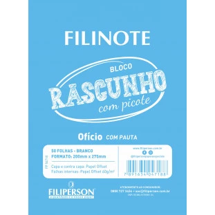 Filinote Rascunho com picote pautado e capa azul, miolo branco com 50 folhas 60gm² 200x275mm, pacote com 10 unidades - FP04718